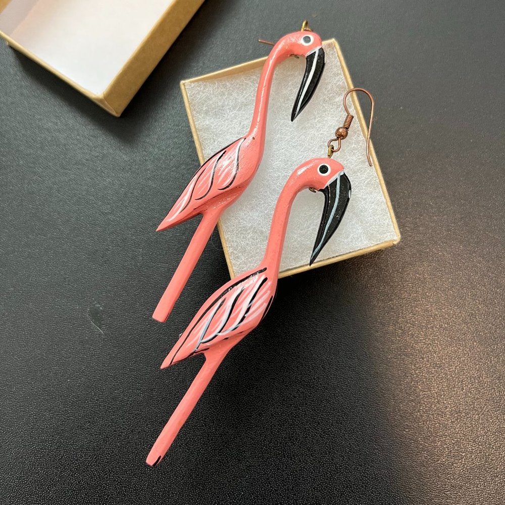 Vintage Flamingo Hanging Wooden Earrings Beach Pop Tropical, $10 when bundled